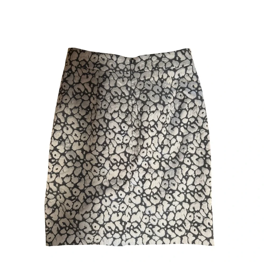 Calvin Klein Womens 2P Metallic Silver Black‎ Jacquard Animal Print Pencil Skirt